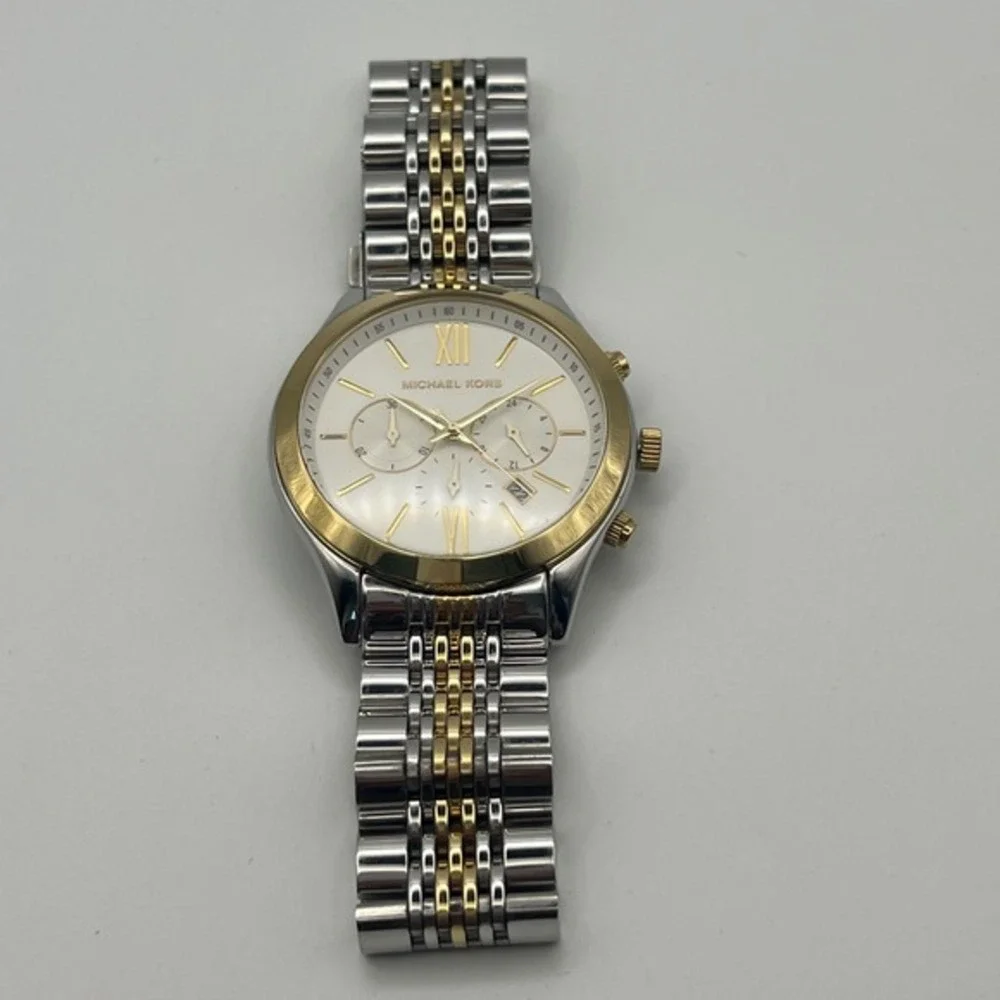 Michael Kors MK-8306 Lexington Two‎ Tone Chronograph Silver Gold Mens Watch